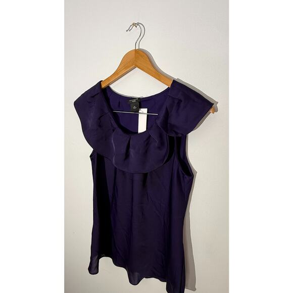 Live Life Breathe Brands Tops - Ann Taylor Deep Purple Ruffled Portrait Neckline Sleeveless Blouse, Size 10P
